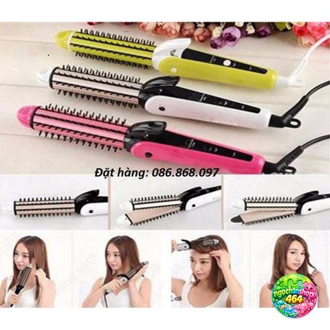 Lược Điện Nova 3 Trong 1 Đa Năng - Uốn, Sấy, Làm Xoăn Tóc Tại Nhà, Dễ Sử Dụng, An Toàn Cho Tóc, Màu Hồng/Trắng