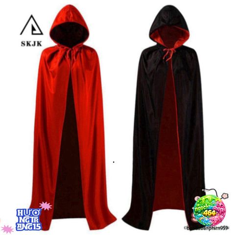 Áo Choàng Halloween Phù Thủy Hai Màu Đen Đỏ - Thời Trang Cosplay Cho Cả Gia Đình, Phụ Kiện Hóa Trang Độc Đáo, Kích Thước Đa Dạng