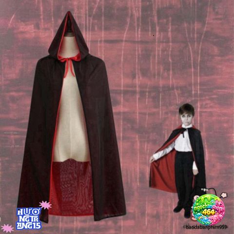 Áo Choàng Halloween Phù Thủy Hai Màu Đen Đỏ - Thời Trang Cosplay Cho Cả Gia Đình, Phụ Kiện Hóa Trang Độc Đáo, Kích Thước Đa Dạng
