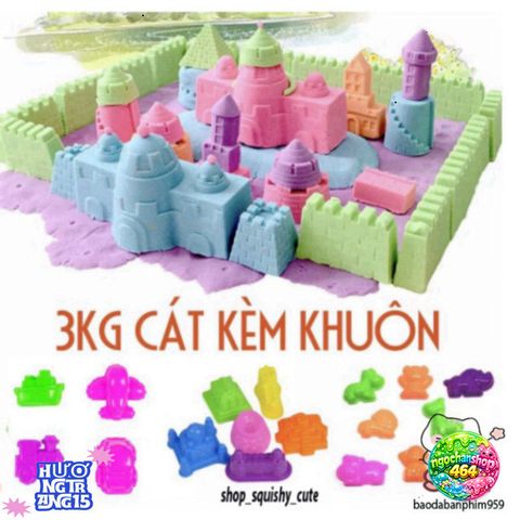 Bộ Cát Động Lực 3kg Kèm Khuôn Hình An Toàn - Cát Dẻo Cho Trẻ Em Sáng Tạo Thoải Mái Kích Thích Tư Duy