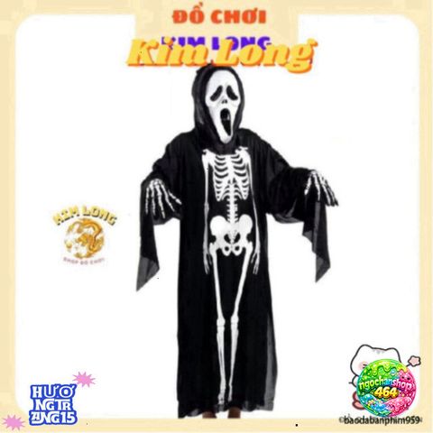 Bộ Trang Phục Hóa Trang Halloween Bộ Xương 3 Món - Áo Choàng, Găng Tay, Mặt Nạ Dành Cho Trẻ Em và Người Lớn