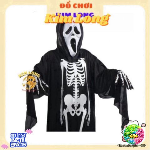 Bộ Trang Phục Hóa Trang Halloween Bộ Xương 3 Món - Áo Choàng, Găng Tay, Mặt Nạ Dành Cho Trẻ Em và Người Lớn