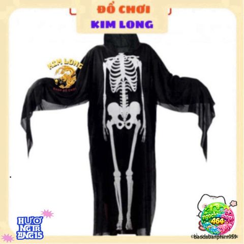 Bộ Trang Phục Hóa Trang Halloween Bộ Xương 3 Món - Áo Choàng, Găng Tay, Mặt Nạ Dành Cho Trẻ Em và Người Lớn