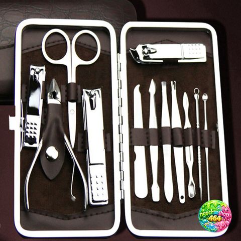 Bộ Dụng Cụ Chăm Sóc Móng Tay 12 Món - Gồm Bấm Móng, Kéo Cắt Lông Mũi, Nhíp, Cây Móc Tai, An Toàn, Tiện Lợi, Thép Chống Gỉ