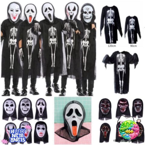 Bộ Trang Phục Xương Ma Đen Kèm Mặt Nạ - Hóa Trang Halloween Độc Đáo, Siêu Nổi Bật Cho Tiệc Hóa Trang