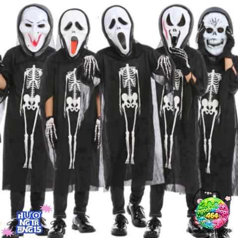 Bộ Trang Phục Xương Ma Đen Kèm Mặt Nạ - Hóa Trang Halloween Độc Đáo, Siêu Nổi Bật Cho Tiệc Hóa Trang