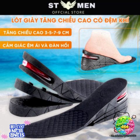 Lót Giày Tăng Chiều Cao Đệm Khí Cao Cấp - Thoáng Mát, Kháng Mùi, Phù Hợp Cho Nam Nữ, Điều Chỉnh 3-9cm