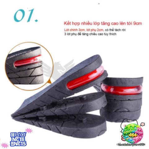Lót Giày Tăng Chiều Cao Đệm Khí Cao Cấp - Thoáng Mát, Kháng Mùi, Phù Hợp Cho Nam Nữ, Điều Chỉnh 3-9cm