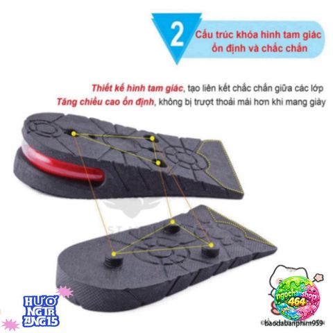 Lót Giày Tăng Chiều Cao Đệm Khí Cao Cấp - Thoáng Mát, Kháng Mùi, Phù Hợp Cho Nam Nữ, Điều Chỉnh 3-9cm