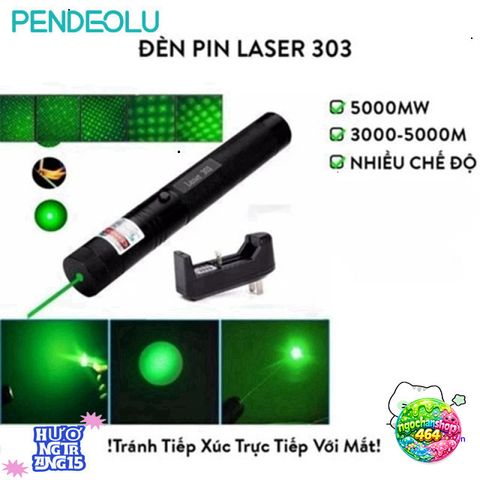 Đèn Laser PIN 303 Tia Xanh/Đỏ Sáng 5mW - Đèn Pin Laser Công Suất Lớn Siêu Sáng Kèm Bộ Sạc USB & Pin, Phạm Vi Chiếu Xa