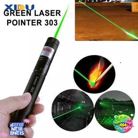 Đèn Laser 303 Siêu Sáng 5.000mW - Đèn Pin Laser Sạc, Nhiều Chế Độ Chiếu, Phát Ánh Sáng Xanh Lục, 1 Năm Bảo Hành