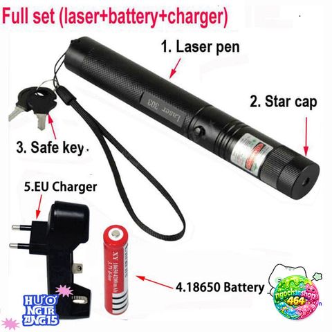 Bút Laser 303 Chống Nước - Đèn Laser Xanh Lá Sạc Lại 3km, Chiếu Sáng Trình Chiếu và Du Lịch, Đèn Thuyết Trình Siêu Sáng 350lm