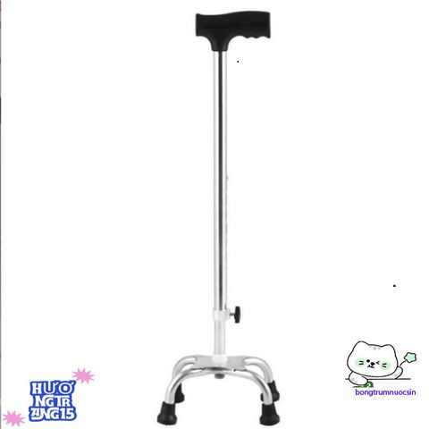 Gậy Chống 4 Chân Cao Cấp Inox - Giải Pháp An Toàn Cho Người Già, Người Khuyết Tật - Điều Chỉnh Chiều Cao 68-88cm