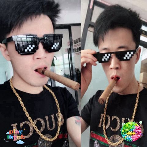 Kính Mát Nam Thug Life - Thiết Kế 8-Bit Đen Cá Tính - UV 400, Phong Cách Hiện Đại, Quà Tặng Thời Trang Hàng Ngày