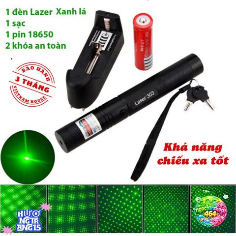 Đèn Pin Laser LASER 303 - Chiếu Xa 2 Km, Bộ Quà Tặng Kèm Pin & Sạc, Thiết Kế Siêu Nhẹ, Chống Nước, Phục Vụ Thuyết Trình và Phòng Vệ