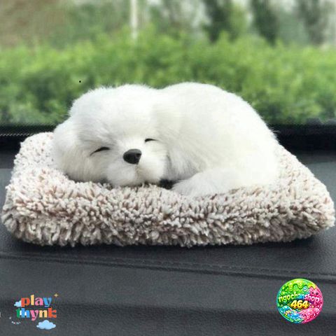 Tượng Chó Ngủ Khử Mùi Ô Tô - Bằng Than Tre Hoạt Tính, Trang Trí Nội Thất Xe Hơi, Kích Thước 16x15CM, Màu Trắng Đen