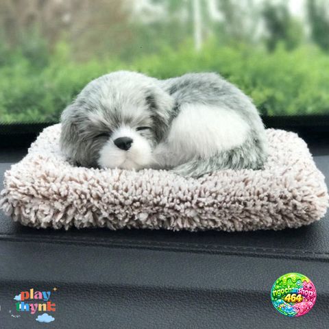 Tượng Chó Ngủ Khử Mùi Ô Tô - Bằng Than Tre Hoạt Tính, Trang Trí Nội Thất Xe Hơi, Kích Thước 16x15CM, Màu Trắng Đen