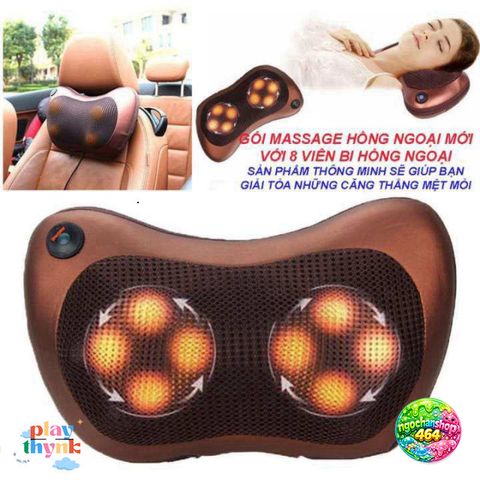 Gối Massage Hồng Ngoại 8 Bi - Thiết Bị Thư Giãn Di Động Cho Giường Ngủ, Phòng Khách, Xe Hơi, Màu Đỏ Thẫm