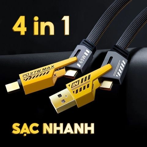 Bộ Sạc Đa Năng 4IN1 120W Cao Cấp - Sạc Nhanh PD, Kết Nối USB-C, Dây Dù Chống Đứt, Tương Thích Điện Thoại, Laptop