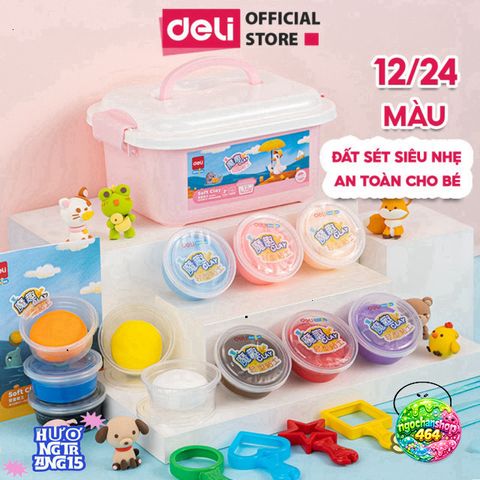 Đất Sét Tự Khô Deli Cho Trẻ Em - Bộ 12/24/36 Màu An Toàn, Không Dính Tay, Dễ Tạo Hình, Chất Liệu An Toàn.