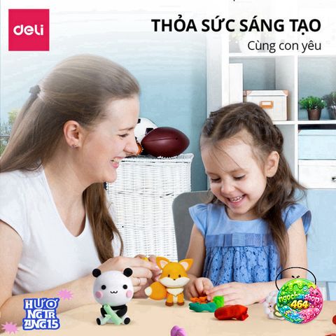 Đất Sét Tự Khô Deli Cho Trẻ Em - Bộ 12/24/36 Màu An Toàn, Không Dính Tay, Dễ Tạo Hình, Chất Liệu An Toàn.