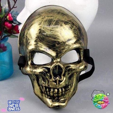 Khẩu Trang Đầu Lâu Màu Vàng Ánh Kim - Mặt Nạ Hóa Trang Halloween Dễ Di Chuyển - Phụ Kiện Tiệm Cắt Tóc