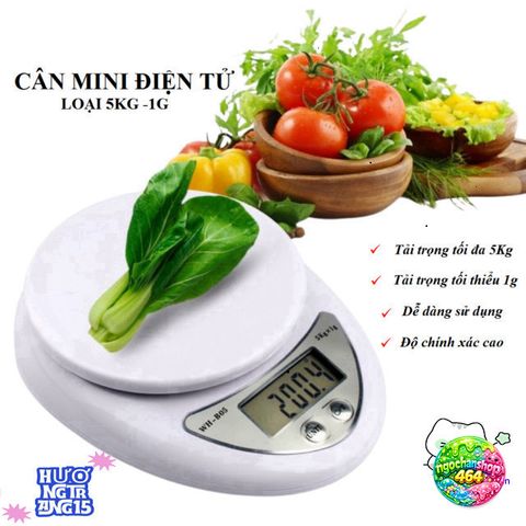 Cân điện tử mini B05 5kg - Chính xác 1g, Dụng cụ nhà bếp & y tế - Tiện lợi, sử dụng pin tiểu, Có kèm 2 quả pin