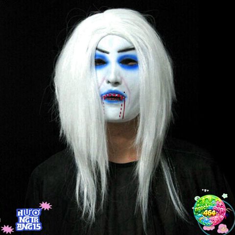 Mặt Nạ Móng Nữ Trắng Zombie - Hóa Trang Halloween & Trung Thu, Phụ Kiện Lễ Hội Độc Đáo, Tóc Dài Mềm Mịn