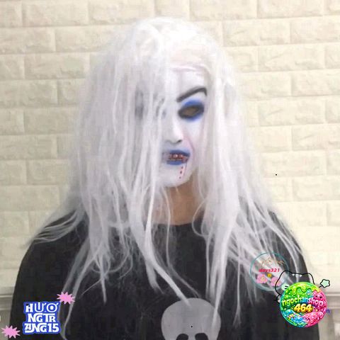 Mặt Nạ Móng Nữ Trắng Zombie - Hóa Trang Halloween & Trung Thu, Phụ Kiện Lễ Hội Độc Đáo, Tóc Dài Mềm Mịn