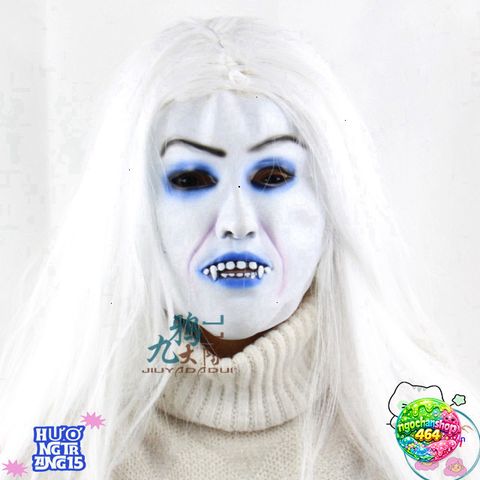Mặt Nạ Móng Nữ Trắng Zombie - Hóa Trang Halloween & Trung Thu, Phụ Kiện Lễ Hội Độc Đáo, Tóc Dài Mềm Mịn