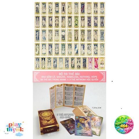 Bài Tarot Clow & Sakura Cổ Điển - Bộ 56+3 Thẻ Anime Manga Độc Đáo, Hộp 2 Lớp Dày, Quà Tặng Fan Thích Fandom Nhật Bản