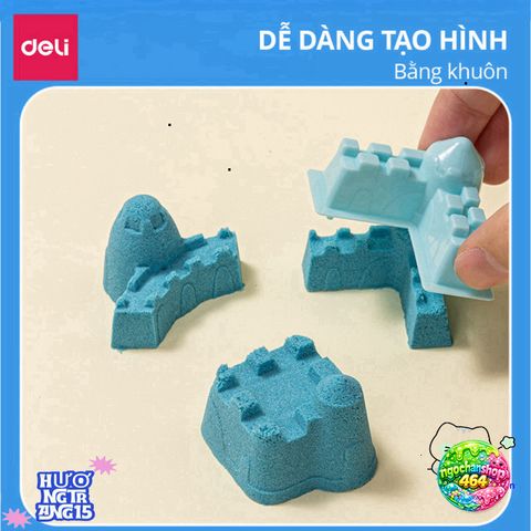 Bộ Chơi Xô Cát Động Lực Deli 500g với 6 Khuôn - Đồ Chơi Sáng Tạo Cho Trẻ Em Từ 3 Tuổi - Màu Xanh, Hồng, Vàng