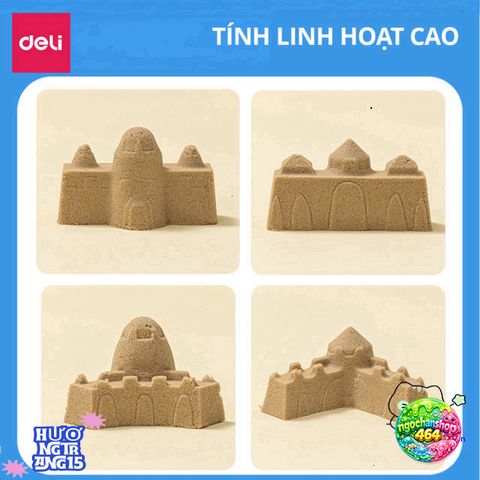 Bộ Chơi Xô Cát Động Lực Deli 500g với 6 Khuôn - Đồ Chơi Sáng Tạo Cho Trẻ Em Từ 3 Tuổi - Màu Xanh, Hồng, Vàng