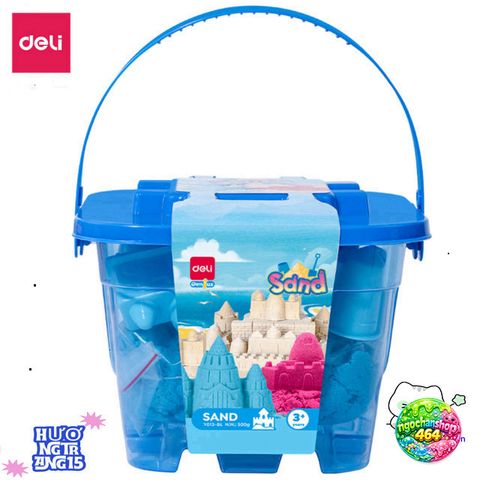 Bộ Chơi Xô Cát Động Lực Deli 500g với 6 Khuôn - Đồ Chơi Sáng Tạo Cho Trẻ Em Từ 3 Tuổi - Màu Xanh, Hồng, Vàng