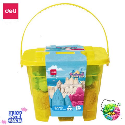 Bộ Chơi Xô Cát Động Lực Deli 500g với 6 Khuôn - Đồ Chơi Sáng Tạo Cho Trẻ Em Từ 3 Tuổi - Màu Xanh, Hồng, Vàng