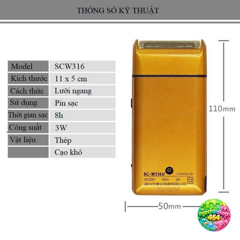 Máy Cạo Râu Yandou SC-W316U - Thép Không Gỉ, Pin Sạc, Thiết Kế Nhỏ Gọn, Tiết Kiệm Thời Gian, Dễ Dàng Mang Theo