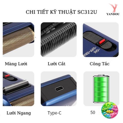 Máy Cạo Râu Dùng Pin Yandou SC312 - Thiết Kế Sang Trọng, Lưỡi Cạo Chống Xước, Sạc USB Tiện Lợi, Quà Tặng Ý Nghĩa Cho Đàn Ông