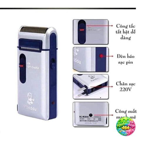 Máy Cạo Râu Yandou Đa Năng Pin Sạc Nhỏ Gọn - Lưỡi Ngang Cầm Tay Vỏ Nhôm Sang Trọng, Quà Tặng Ý Nghĩa Cho Đàn Ông