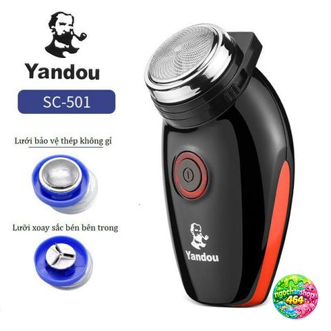 Máy Cạo Râu Yandou SC501 - Lưỡi Tròn Sạch Sát, Pin Sạc Liền, Thiết Kế Thanh Gọn, Túi Đựng Thời Trang cho Đàn Ông