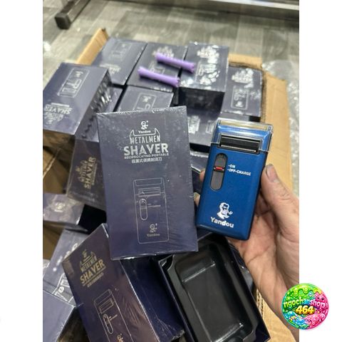 Máy cạo râu Yandou xanh chính hãng - Hộp to tiện dụng, bảo hành 3 tháng, đi kèm dây sạc USB, hiệu quả cao cho nam giới