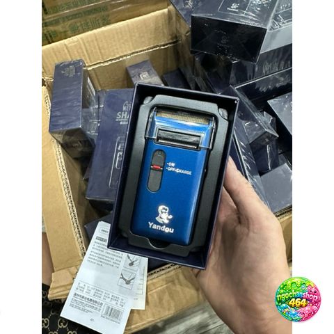 Máy cạo râu Yandou xanh chính hãng - Hộp to tiện dụng, bảo hành 3 tháng, đi kèm dây sạc USB, hiệu quả cao cho nam giới