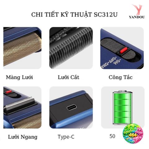 Máy Cạo Râu Yandou RSCW 312U Lưỡi Ngang Sạc USB - Thiết Kế Sang Trọng, Dùng Tiện Lợi Mọi Nơi, Quà Tặng Lý Tưởng Cho Nam