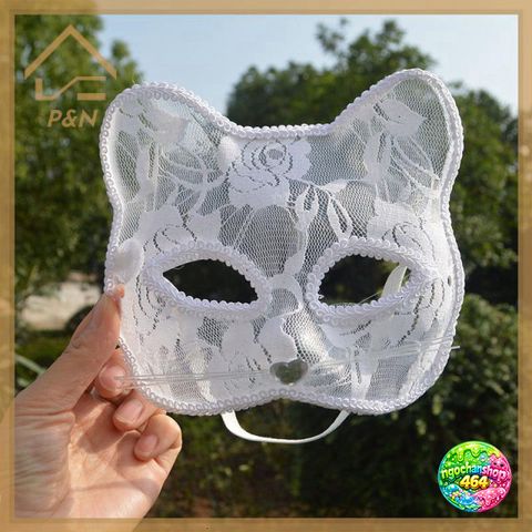 Mặt Nạ Mèo Halloween - Costume Động Vật Ren Màu Trắng Gợi Cảm Cho Tiệc Hóa Trang và Sự Kiện Cosplay