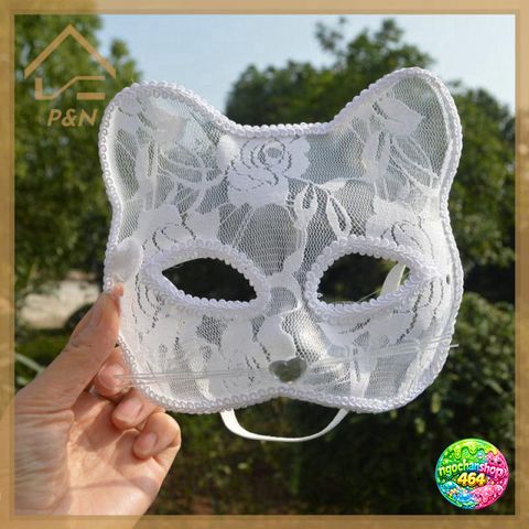 Mặt Nạ Mèo Halloween - Costume Động Vật Ren Màu Trắng Gợi Cảm Cho Tiệc Hóa Trang và Sự Kiện Cosplay