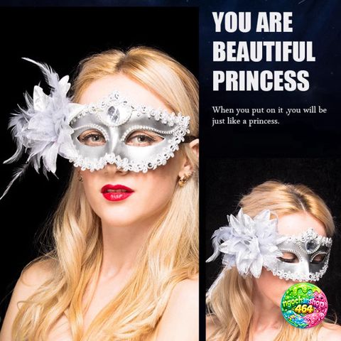 Mặt Nạ Nửa Mặt Đính Kim Cương Tinh Tế - Phụ Kiện Hóa Trang Công Chúa Cho Tiệc Halloween và Lễ Hội