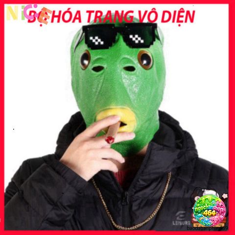 Mặt Nạ Độc Tâm Đầu Cá Xanh Latex - Hóa Trang Halloween Thú Vị Cho Người Lớn - Quà Tặng Độc Đáo