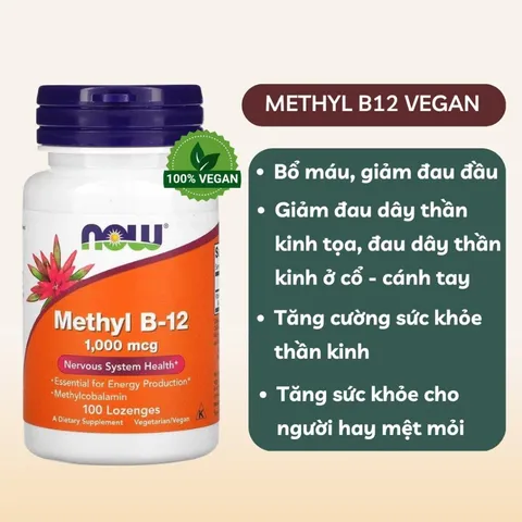 NOW Foods Methyl B-12 1000 mcg – Viên Ngậm Dưới Lưỡi Hỗ Trợ Thần Kinh & Tạo Máu 592672