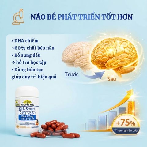 Viên Nhai Bổ Sung DHA Cho Trẻ Em Nature’s Way Kids Smart Bursts 300mg Triple Strength - Hương Vị Trái Cây, Dinh Dưỡng Hằng Ngày