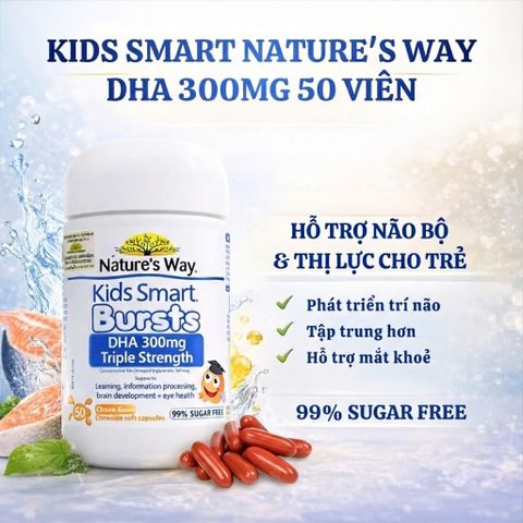 Viên Nhai Bổ Sung DHA Cho Trẻ Em Nature’s Way Kids Smart Bursts 300mg Triple Strength - Hương Vị Trái Cây, Dinh Dưỡng Hằng Ngày