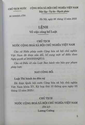 Luật Thi Hành Án Dân Sự Năm 2025 (Luật 106/2025/QH15) - Tài Liệu Pháp Luật Cần Thiết cho Luật Sư và Chấp Hành Viên